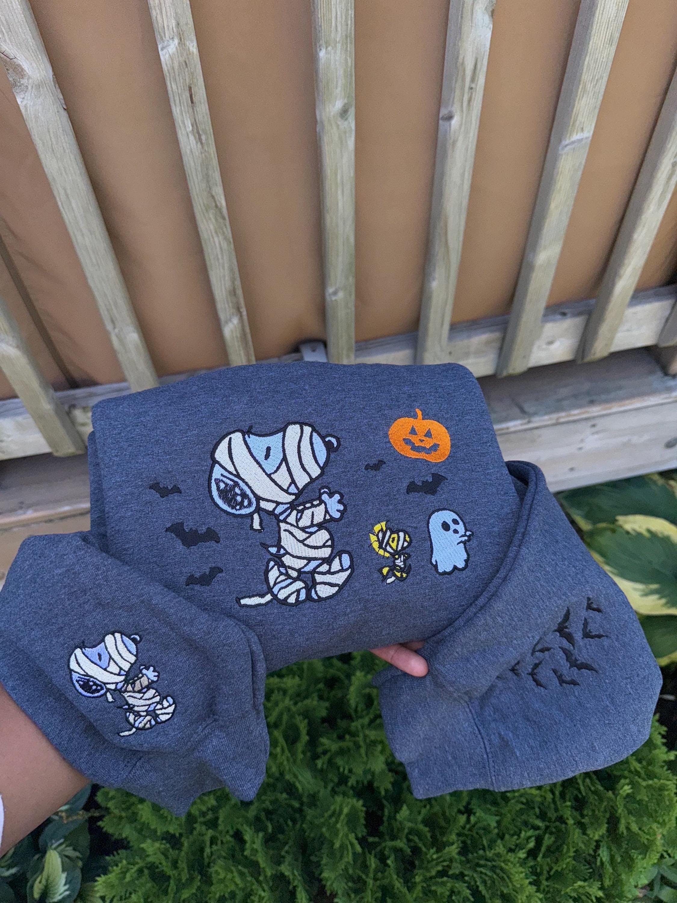 Halloween Embroidered Sweatshirt, Mummy Dog & Ghosts Fall Crewneck, Spooky Season Aesthetic, Cozy October Sweater, Halloween Gifts EBAC44