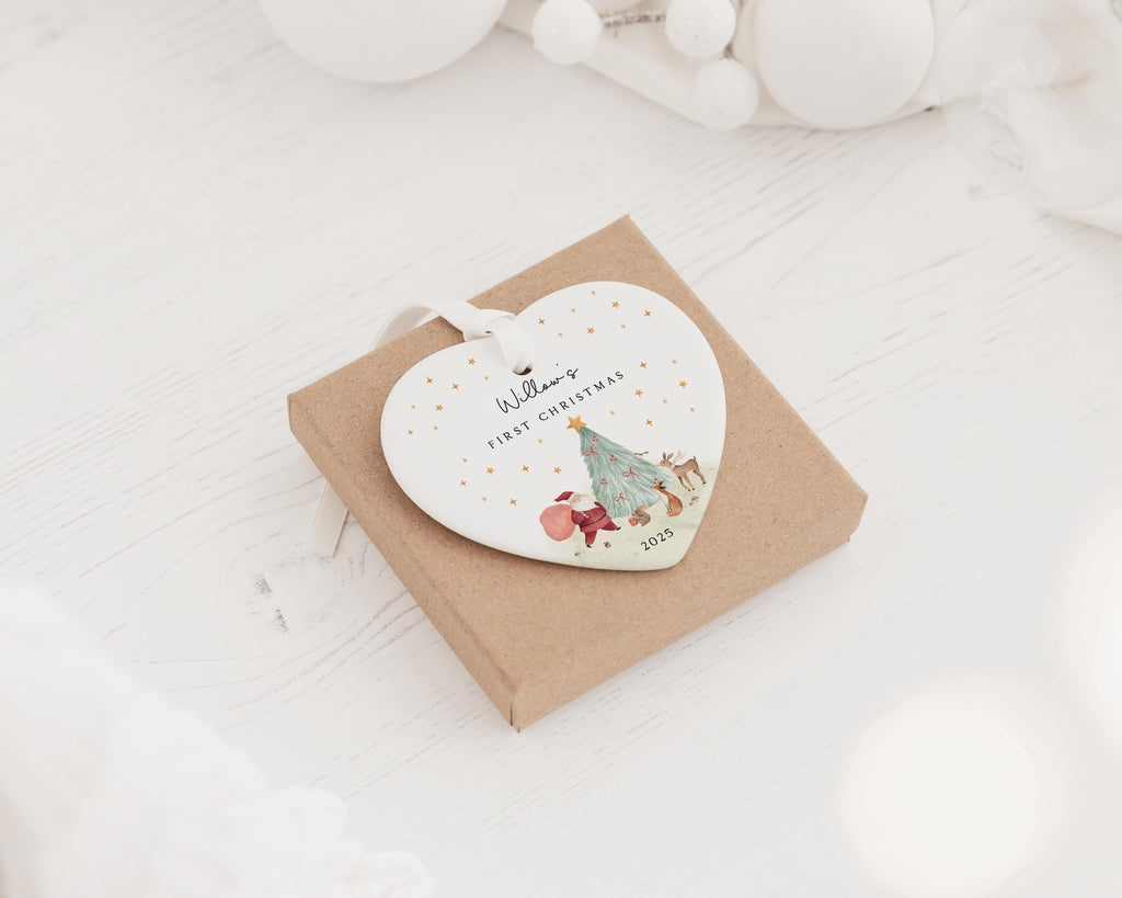 Baby's First Christmas Decoration, Keepsake Christmas Bauble Gift Ceramic Ornament, Personalized Baby's 1st Christmas Scene Decoration