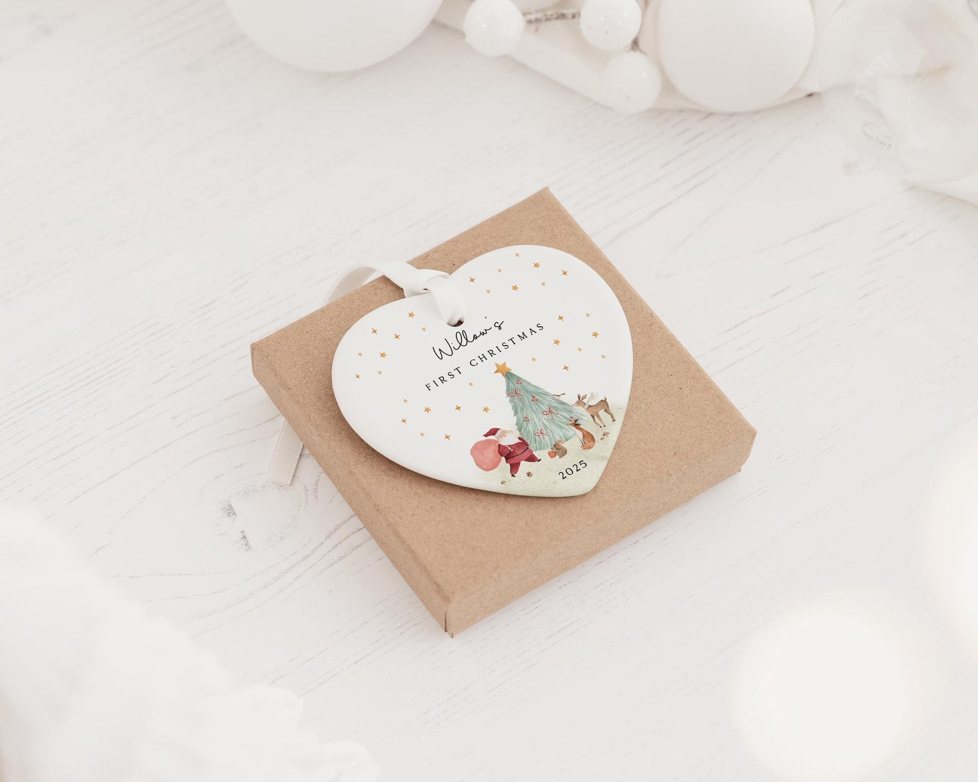 Baby's First Christmas Decoration, Keepsake Christmas Bauble Gift Ceramic Ornament, Personalized Baby's 1st Christmas Scene Decoration