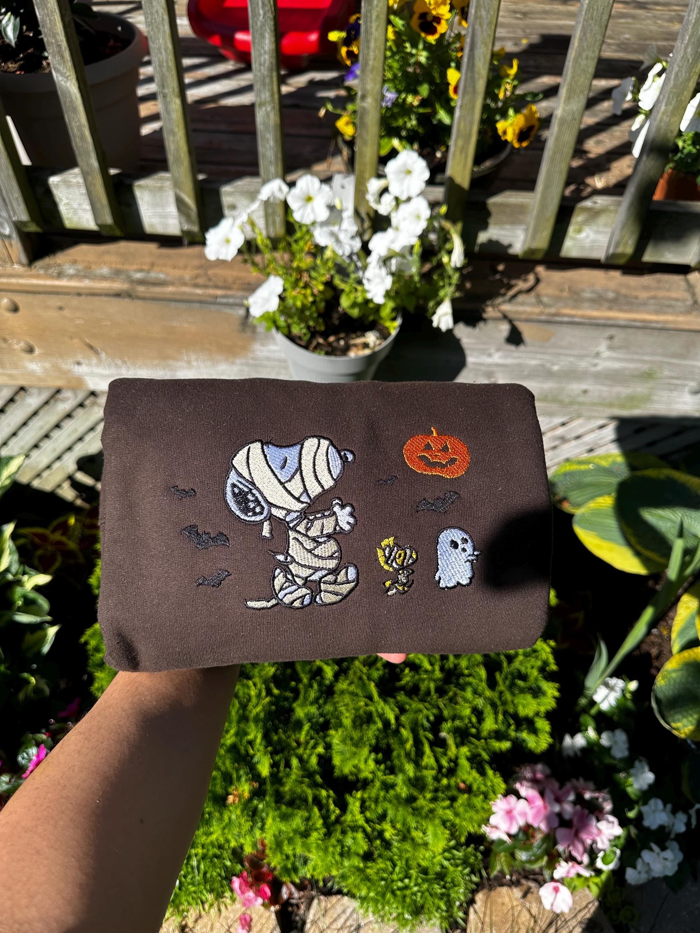 Halloween Embroidered Sweatshirt, Mummy Dog & Ghosts Fall Crewneck, Spooky Season Aesthetic, Cozy October Sweater, Halloween Gifts EBAC44