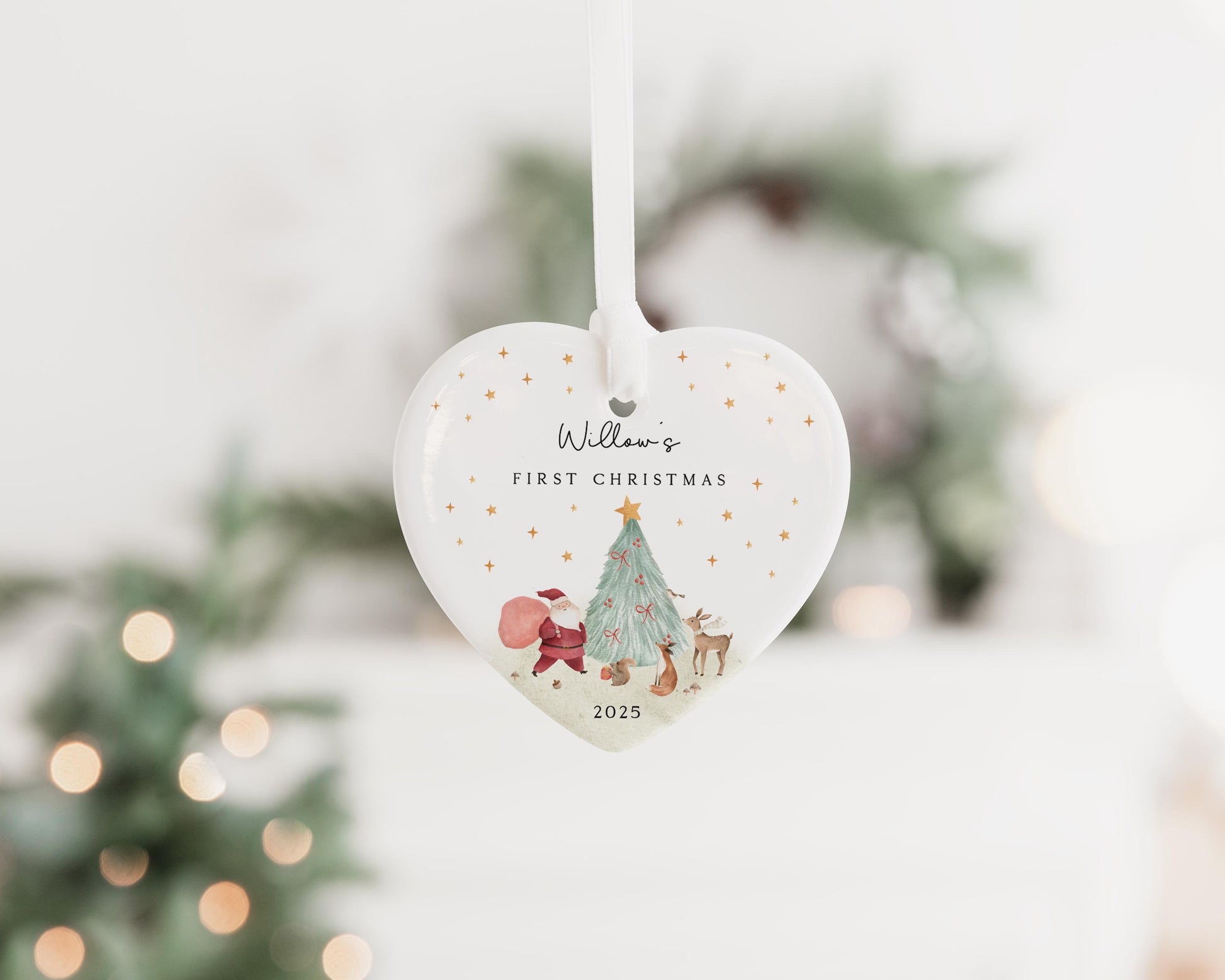 Baby's First Christmas Decoration, Keepsake Christmas Bauble Gift Ceramic Ornament, Personalized Baby's 1st Christmas Scene Decoration