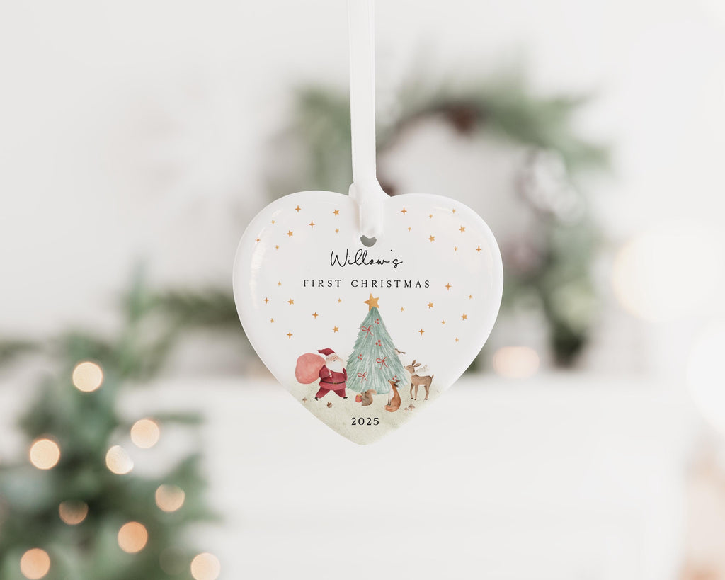 Baby's First Christmas Decoration, Keepsake Christmas Bauble Gift Ceramic Ornament, Personalized Baby's 1st Christmas Scene Decoration