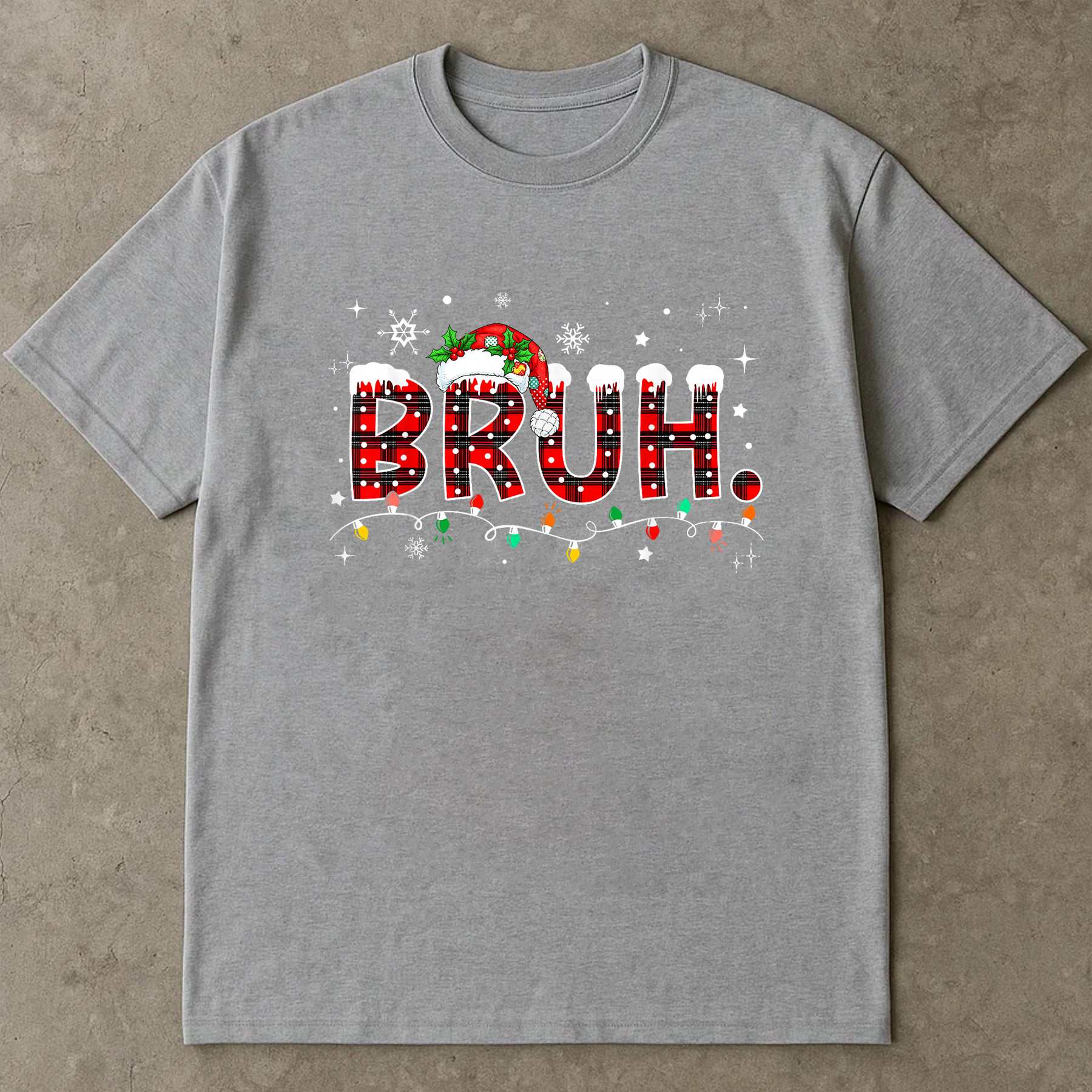 Bruh Christmas Shirt, Funny Holiday Tee, Buffalo Plaid Santa Hat Top, Trendy Winter Outfit, Festive Party Gift, Xmas Humor Shirt