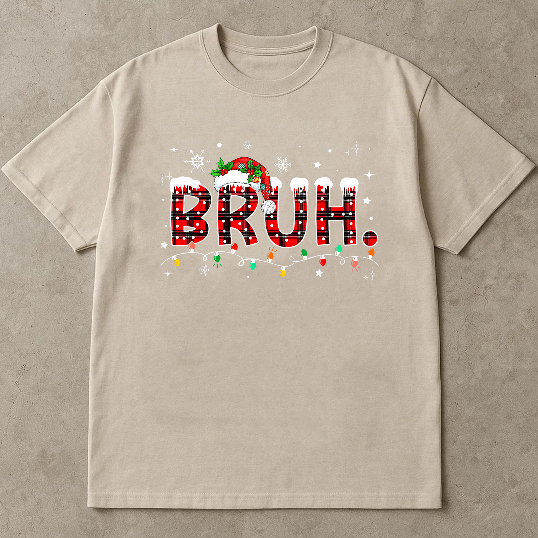 Bruh Christmas Shirt, Funny Holiday Tee, Buffalo Plaid Santa Hat Top, Trendy Winter Outfit, Festive Party Gift, Xmas Humor Shirt
