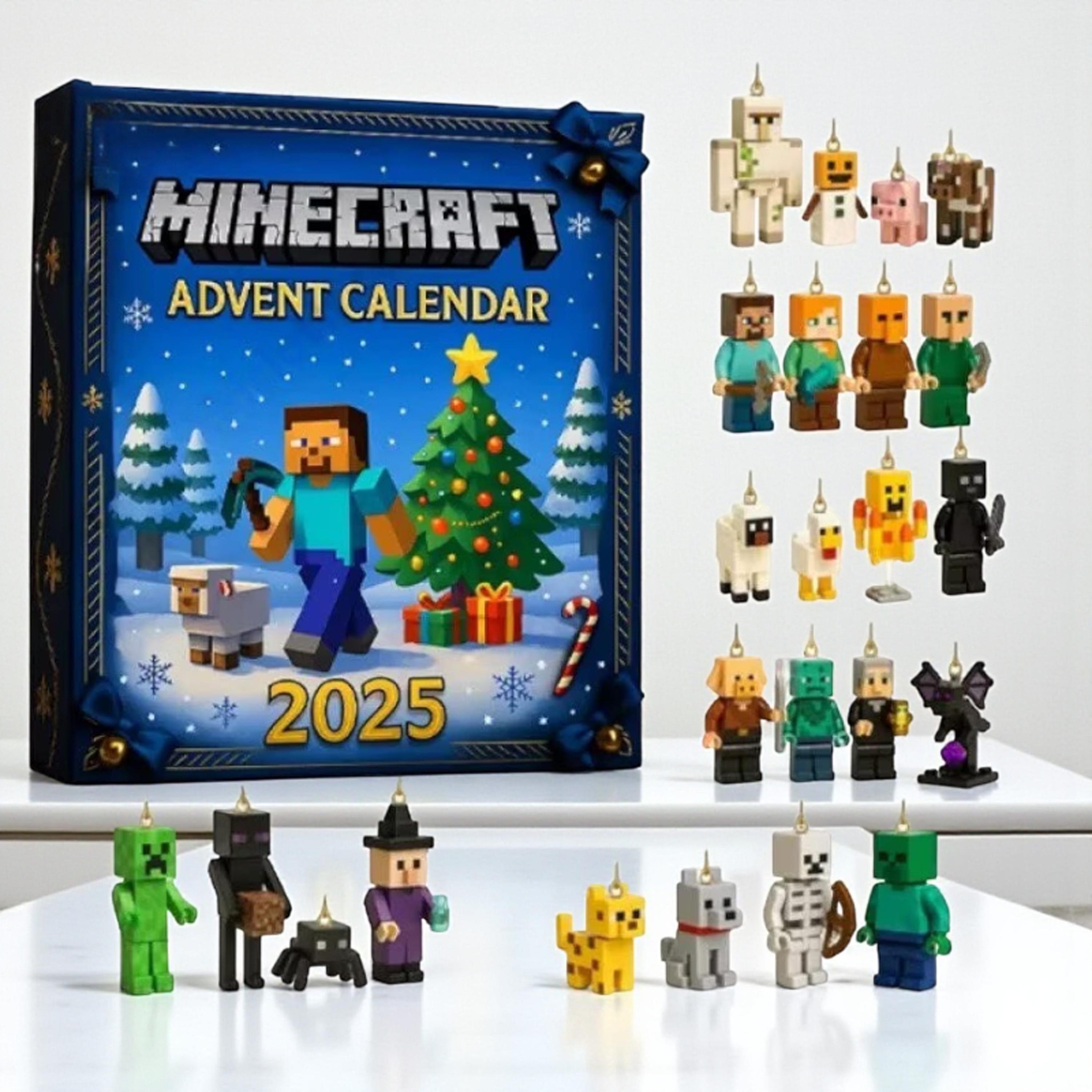 2025 Minecraft Advent Calendar - Christmas Tree Ornaments & Acrylic Charm Countdown, Gamer Gift, Pixel Art Holiday Decor, Kids Surprise Box