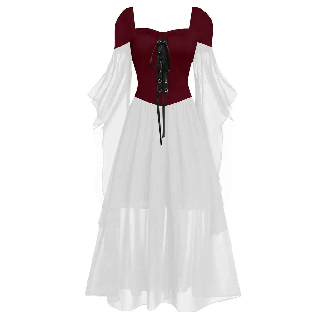 Halloween Costumes, Plus Size Gothic Witch Halloween Costume for Women, Vintage Medieval Cold Shoulder Dress, Butterfly Sleeve Carnival Party Outfit