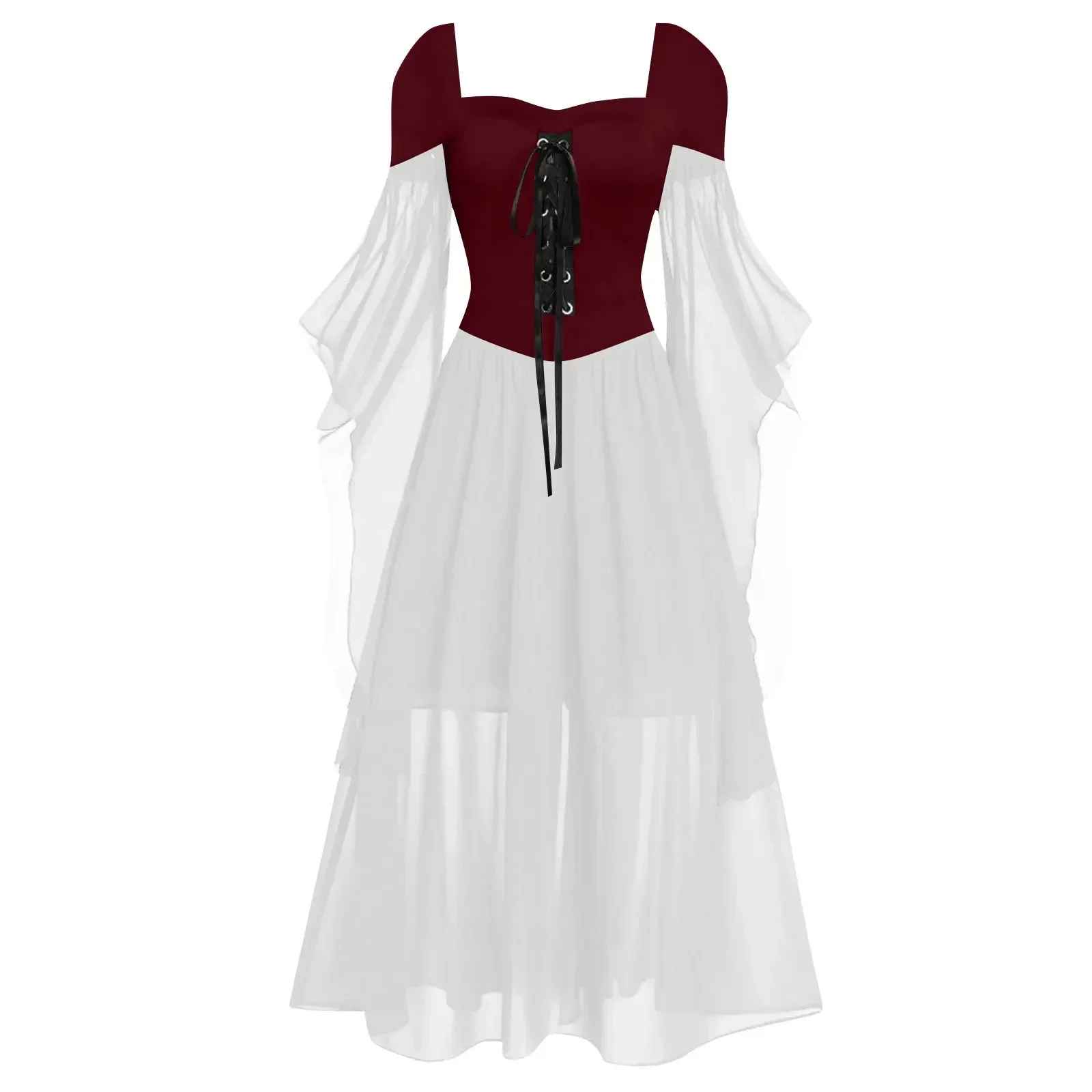 Halloween Costumes, Plus Size Gothic Witch Halloween Costume for Women, Vintage Medieval Cold Shoulder Dress, Butterfly Sleeve Carnival Party Outfit