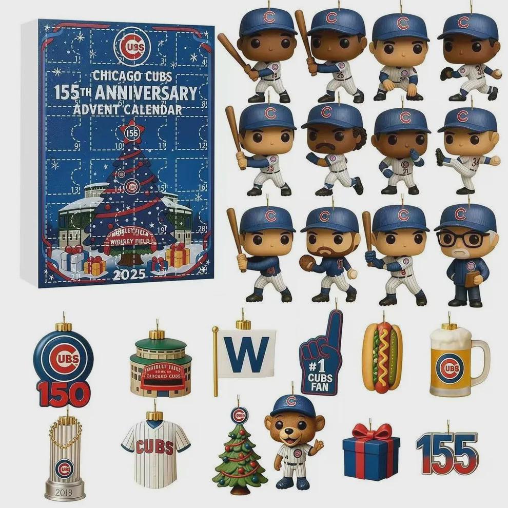 Chicago Cubs Advent Calendar, 155th Anniversary MLB Countdown, 24 Days Mini Figures, Cubs Fan Christmas Gift