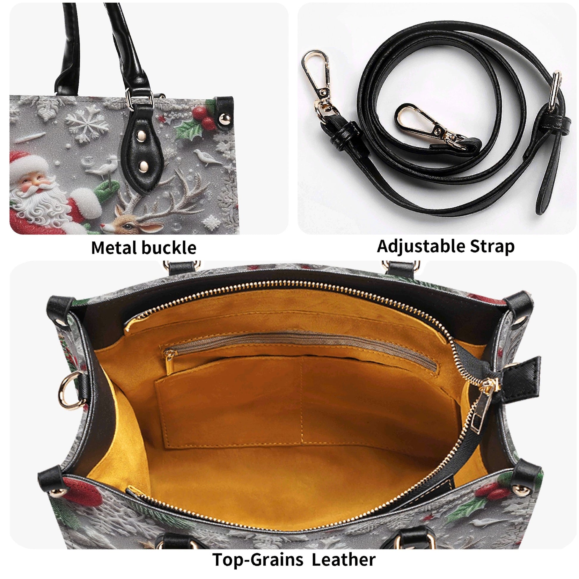 Santa and Reindeer Christmas Handbag, Classic Festive Holiday Purse, Cute Winter Wonderland Tote, Christmas Gift Idea