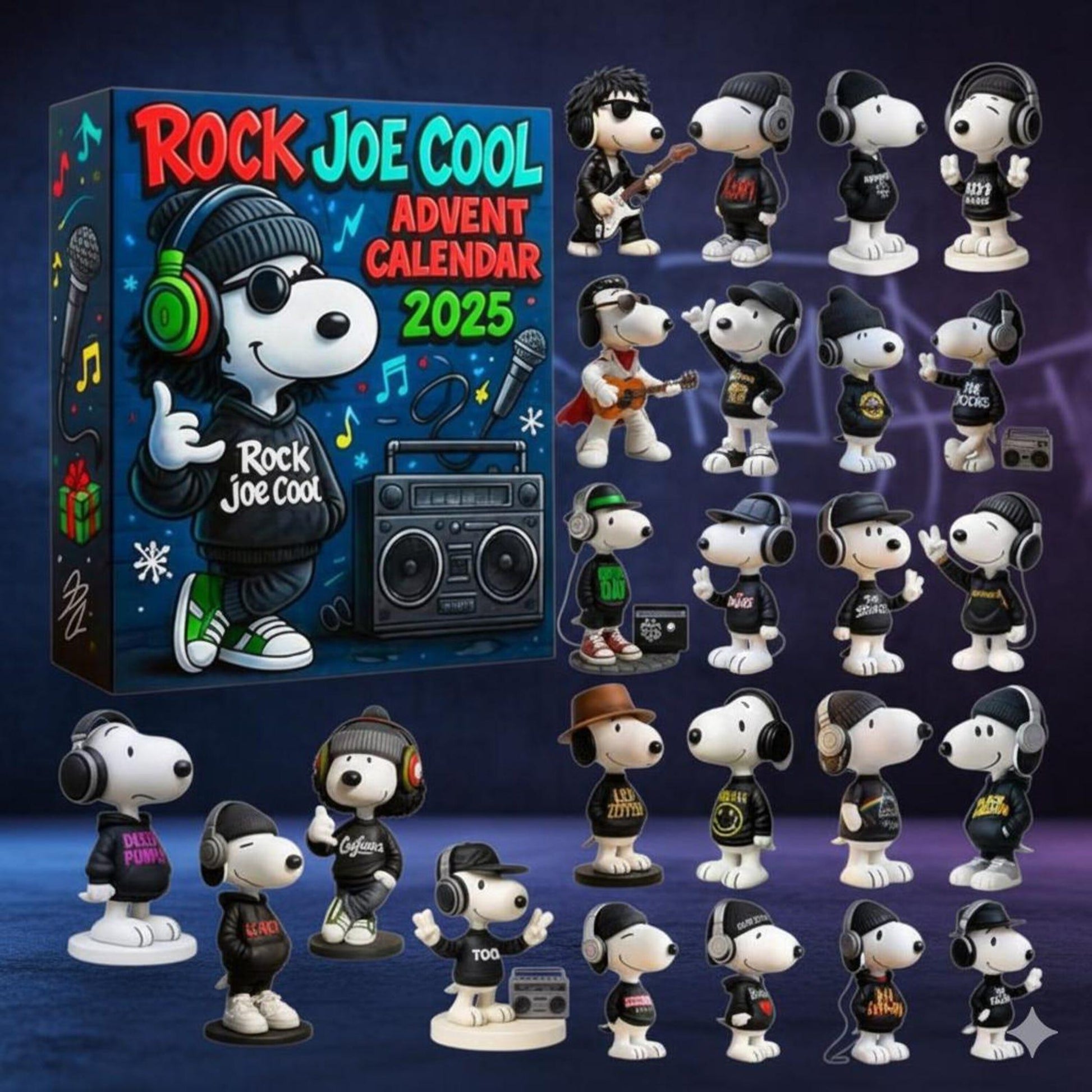 Snoopy Rock Joe Cool Advent Calendar 2025, 24 Music-Themed Mini Figures, Peanuts Christmas Gift for Kids & Fans