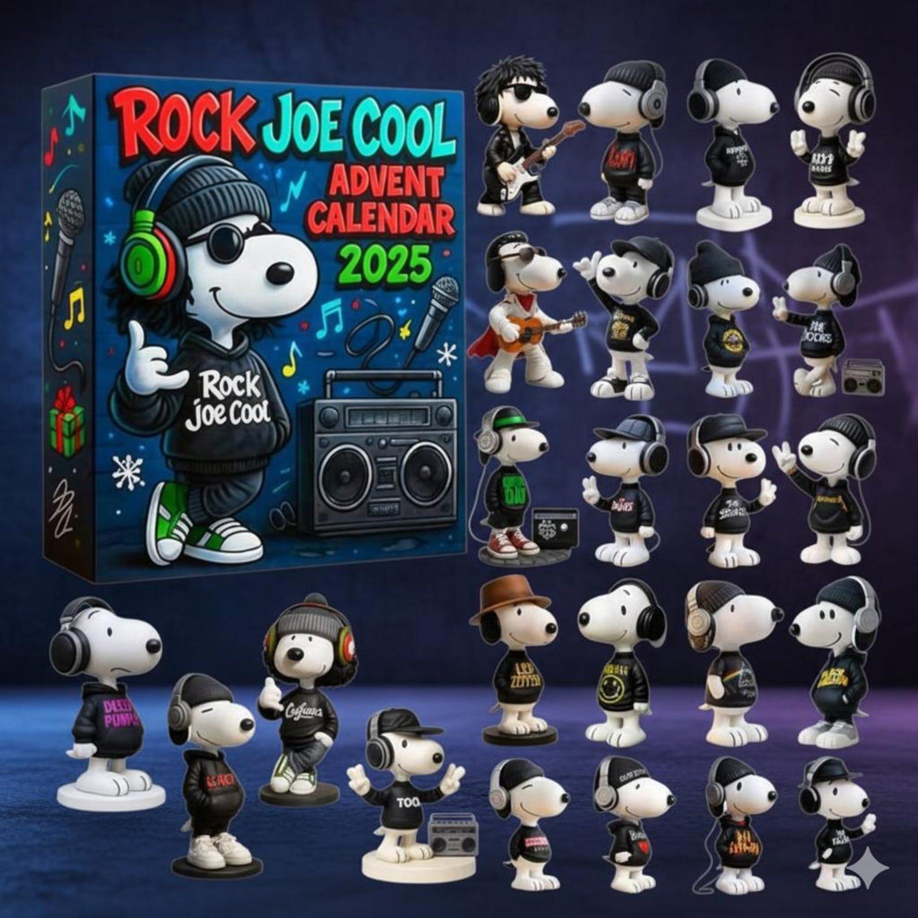 Snoopy Rock Joe Cool Advent Calendar 2025, 24 Music-Themed Mini Figures, Peanuts Christmas Gift for Kids & Fans