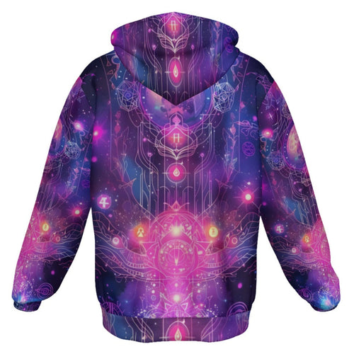 Cosmic Mysticism Zip Hoodie, Celestial Portal Energy Zip Hoodie, Astral Light Symbol Hoodie, Vibrant Metaphysical Galaxy Zip Hoodie, Spiritual Geometry Zip Hoodie