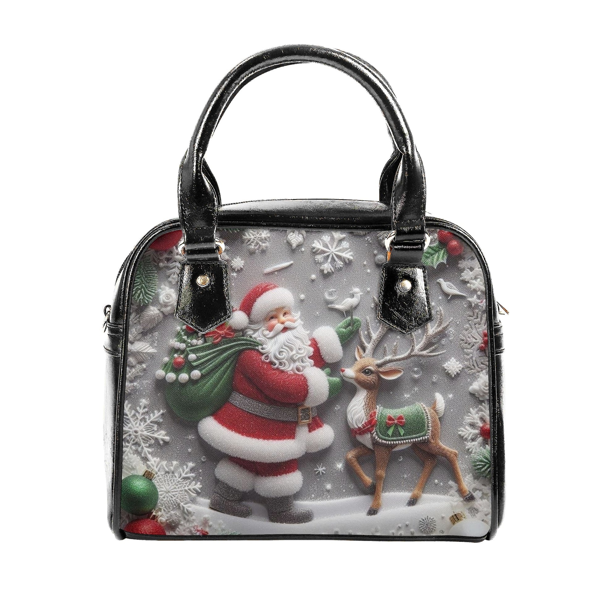 Santa and Reindeer Christmas Handbag, Classic Festive Holiday Purse, Cute Winter Wonderland Tote, Christmas Gift Idea