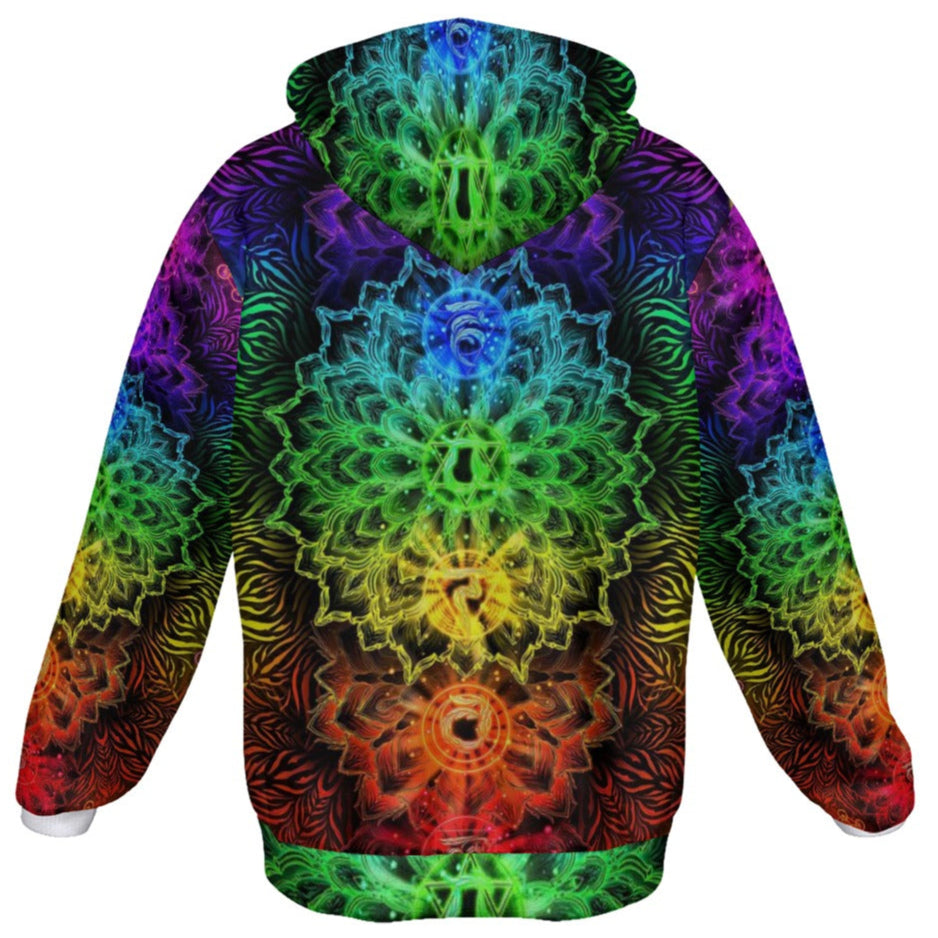 Sacred Chakra Mandala Zip Up Hoodie, Vibrant Rainbow Energy Healing Zip Up Hoodie, Spiritual Energy Symbol, Colorful Sacred Geometry Zip Up Hoodie, Mandala  Zip Up Hoodie