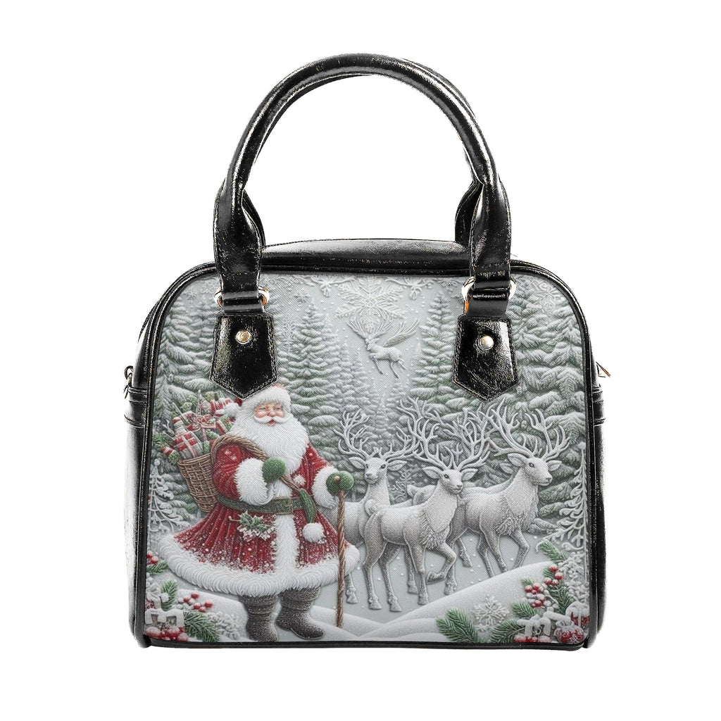 Santa Sleigh Christmas Handbag, Winter Forest Reindeer Purse, Elegant Holiday Tote Bag, Christmas Gift for Women