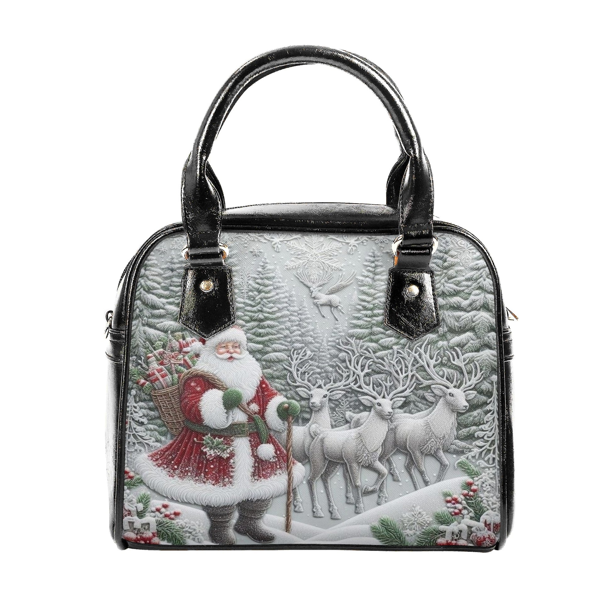 Santa Sleigh Christmas Handbag, Winter Forest Reindeer Purse, Elegant Holiday Tote Bag, Christmas Gift for Women