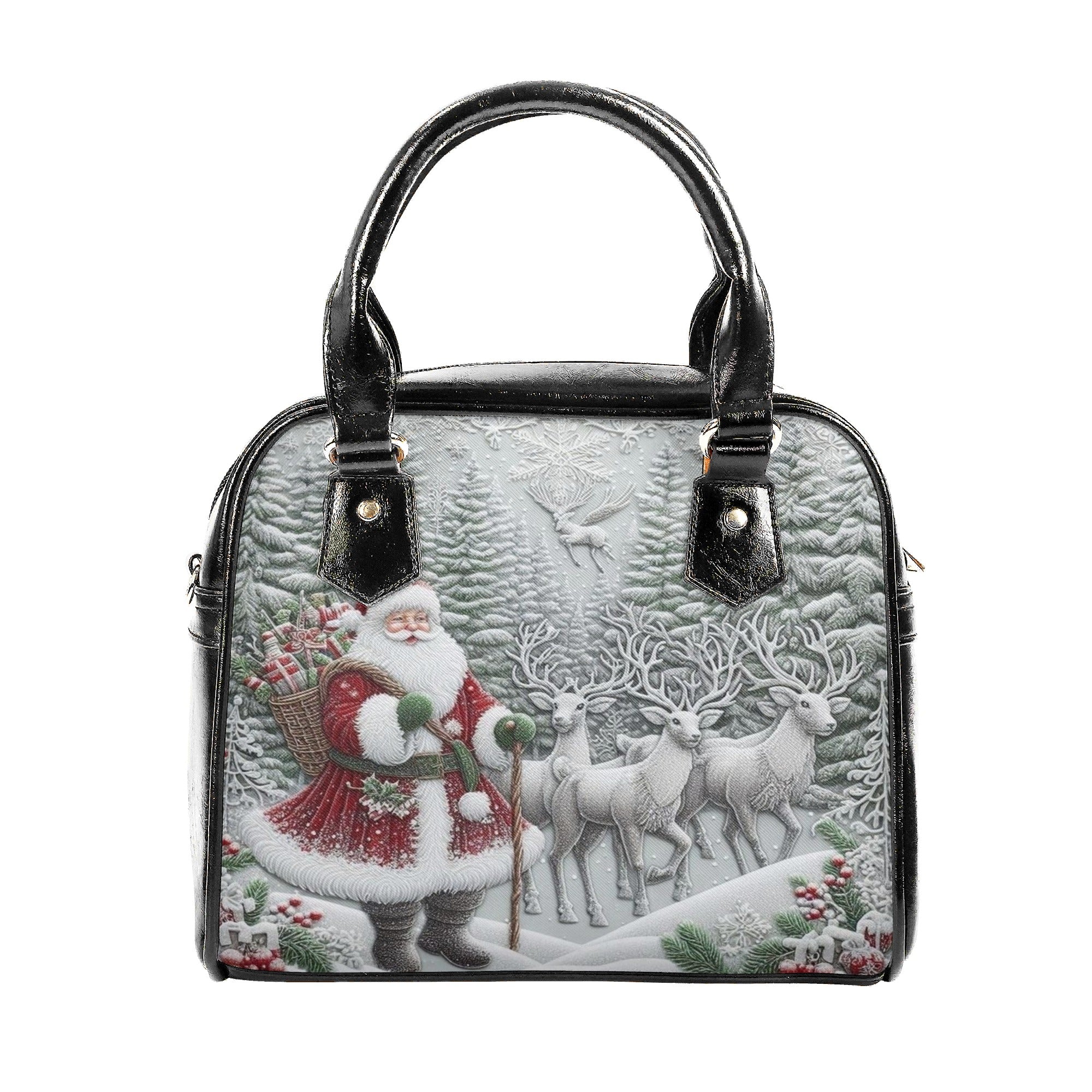 Santa Sleigh Christmas Handbag, Winter Forest Reindeer Purse, Elegant Holiday Tote Bag, Christmas Gift for Women