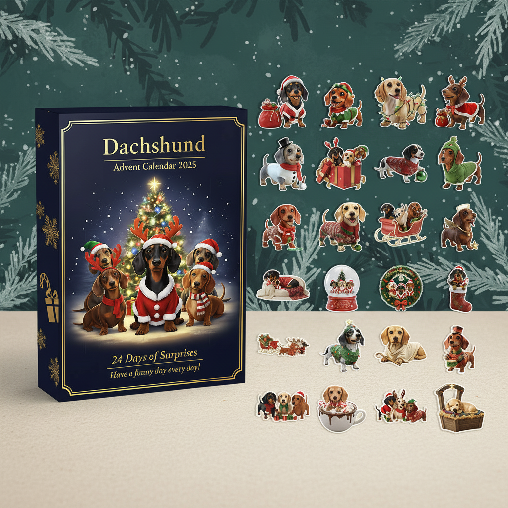 Dachshund Advent Calendar 2025, Sausage Dog Christmas Gift Box, 24 Cute Dog Figurines, Pet Lover Holiday Countdown