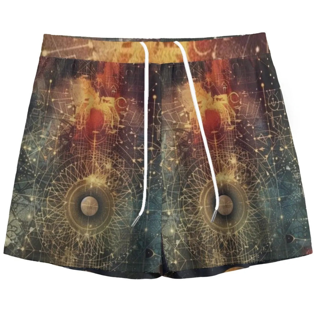 Celestial Alchemy Men's Shorts, Sacred Geometry Occult Streetwear, Sun Moon Magic Shorts for Festival, Spiritual Summer Gift