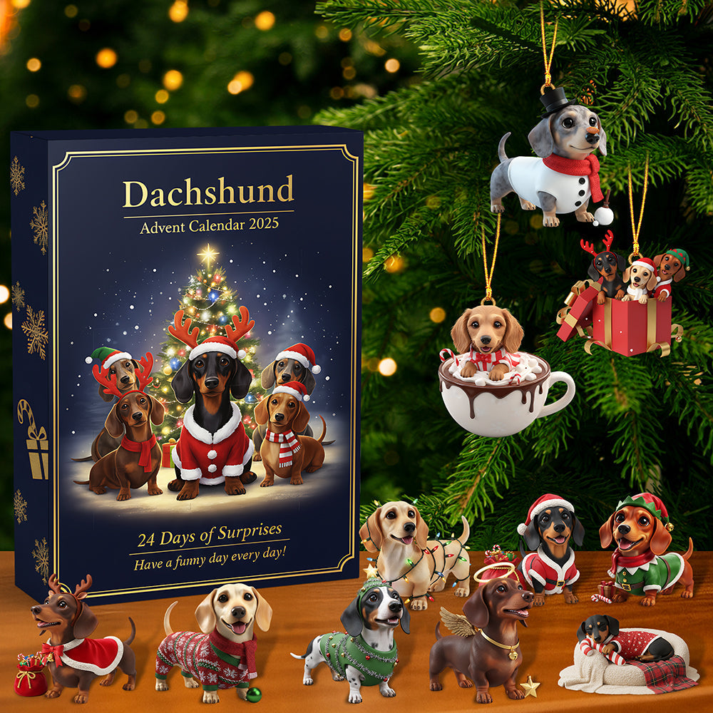 Dachshund Advent Calendar 2025, Sausage Dog Christmas Gift Box, 24 Cute Dog Figurines, Pet Lover Holiday Countdown