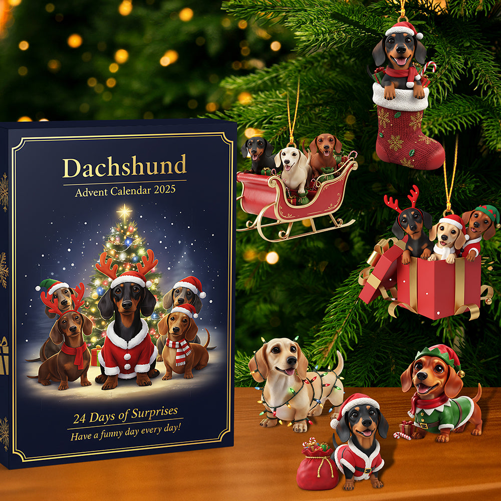 Dachshund Advent Calendar 2025, Sausage Dog Christmas Gift Box, 24 Cute Dog Figurines, Pet Lover Holiday Countdown