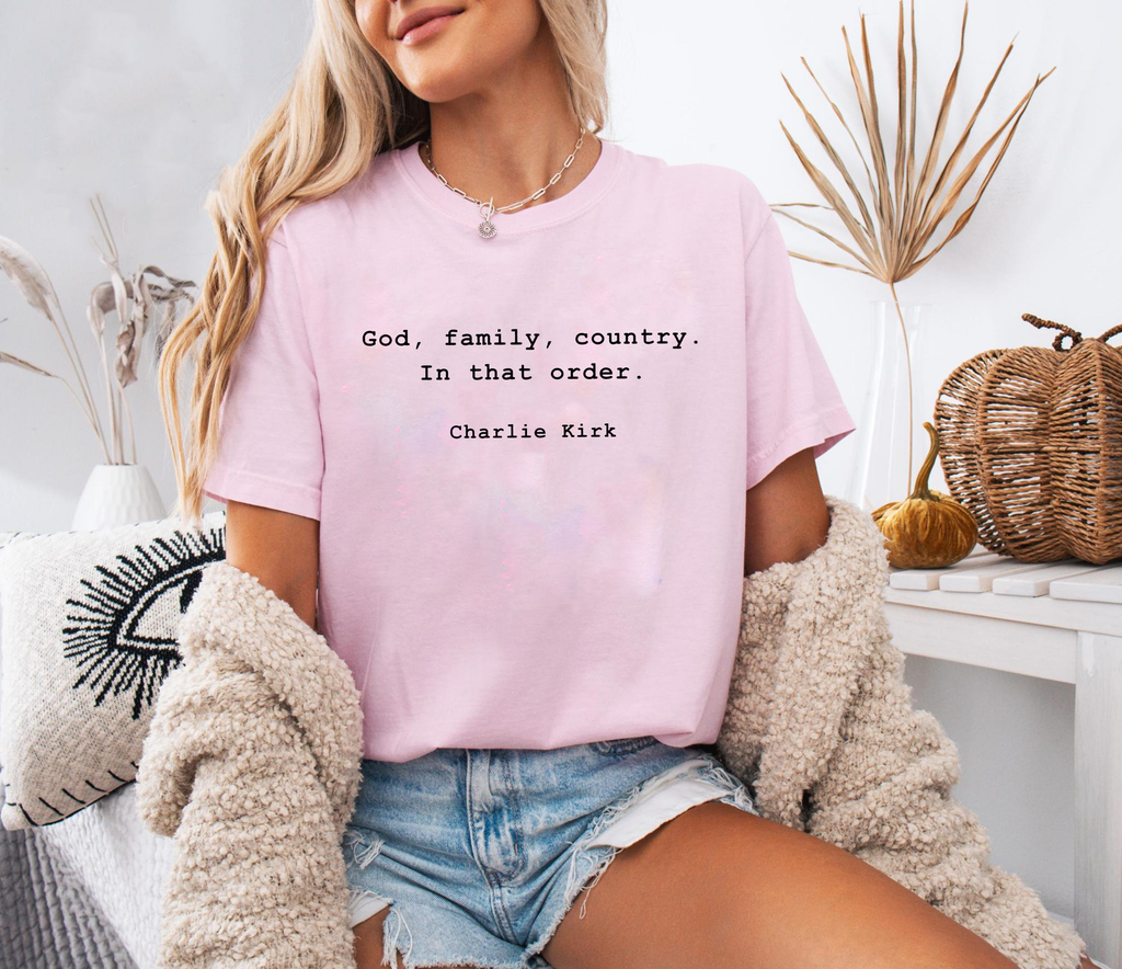 God Family Country Shirt, Charlie Kirk Quote TShirt, Christian Conservative Tee, Patriot America Faith Political Top