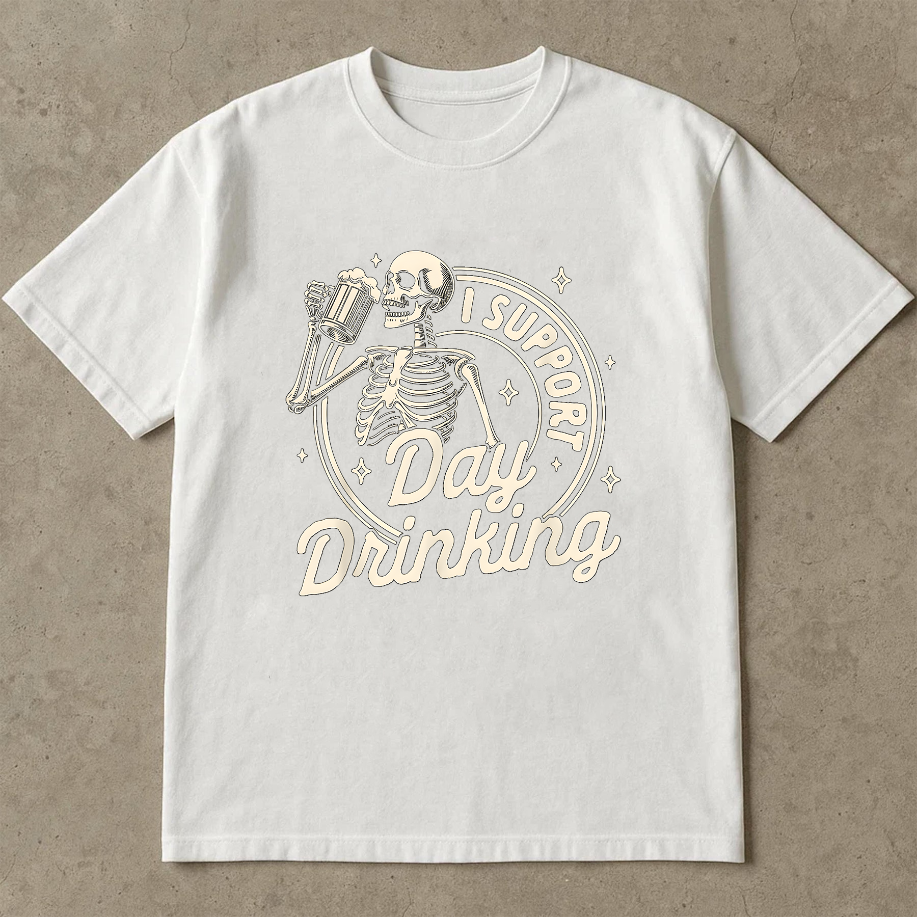 Funny Skeleton Drinking Shirt, I Support Day Drinking Tee, Beer Lover Graphic T-Shirt, Halloween Party Shirt, Casual Drinking Tee
