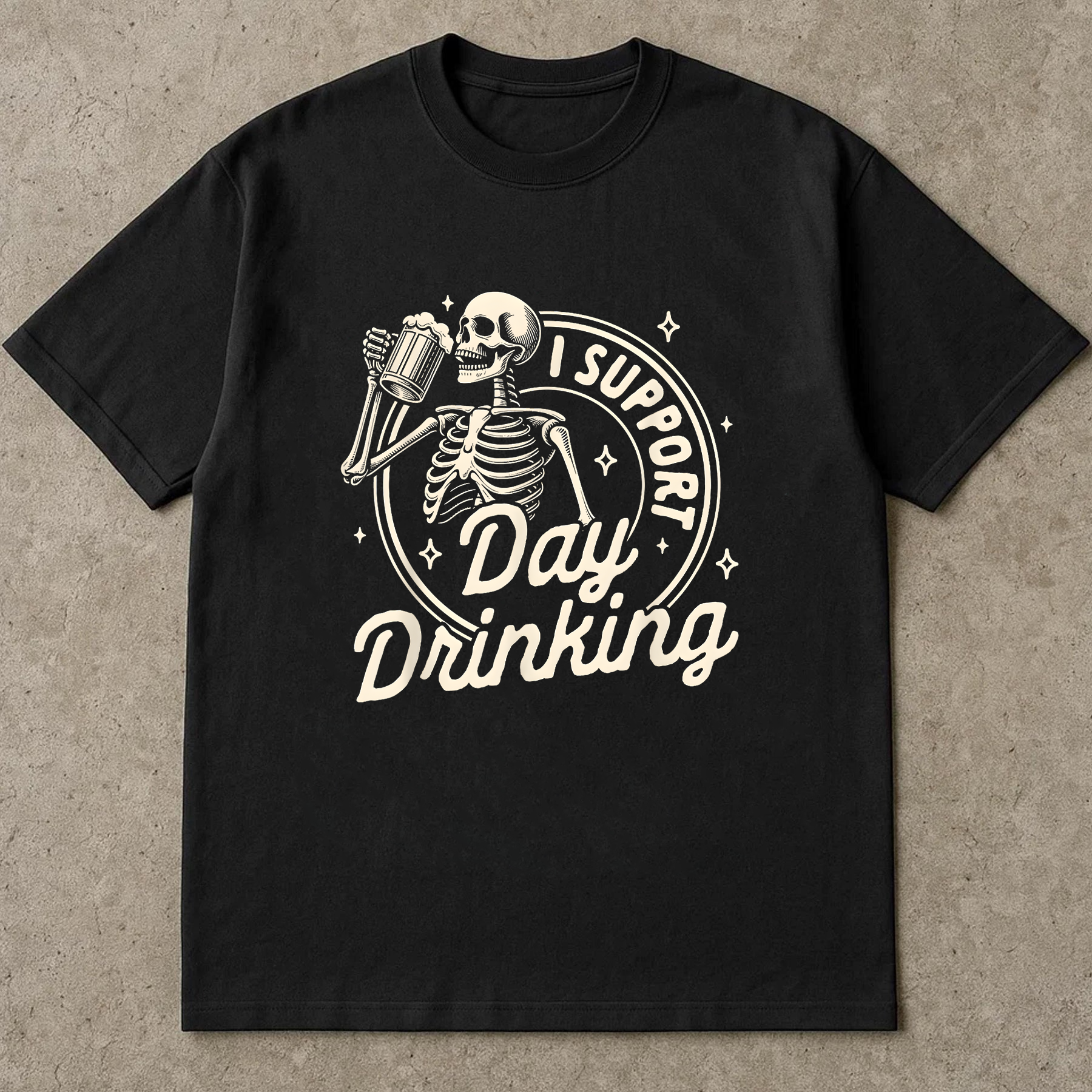Funny Skeleton Drinking Shirt, I Support Day Drinking Tee, Beer Lover Graphic T-Shirt, Halloween Party Shirt, Casual Drinking Tee