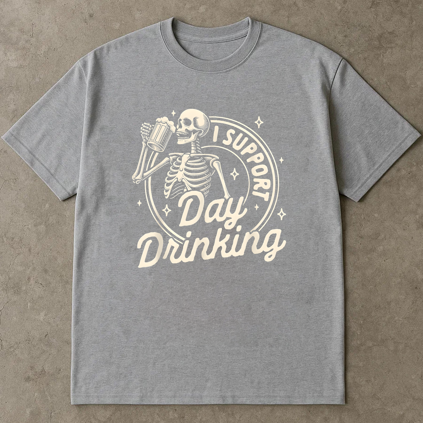 Funny Skeleton Drinking Shirt, I Support Day Drinking Tee, Beer Lover Graphic T-Shirt, Halloween Party Shirt, Casual Drinking Tee