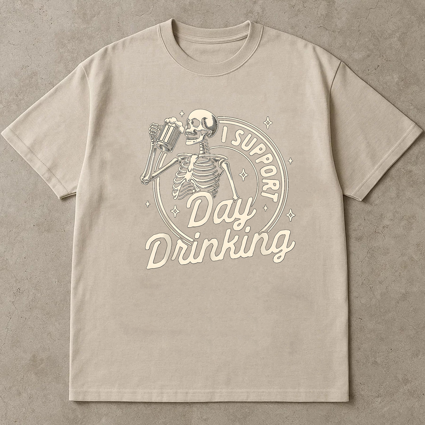 Funny Skeleton Drinking Shirt, I Support Day Drinking Tee, Beer Lover Graphic T-Shirt, Halloween Party Shirt, Casual Drinking Tee