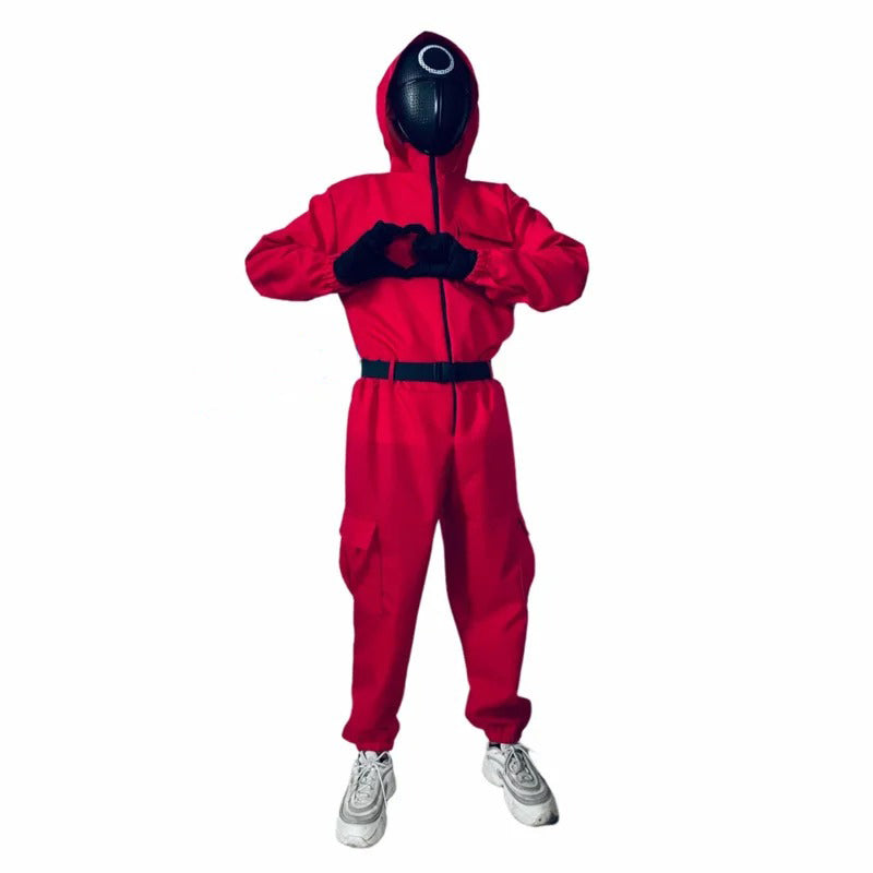 Square Circle Triangle with Helmet mask, Squid Game Jumpsuit, Game Cosplay Jumpsuit