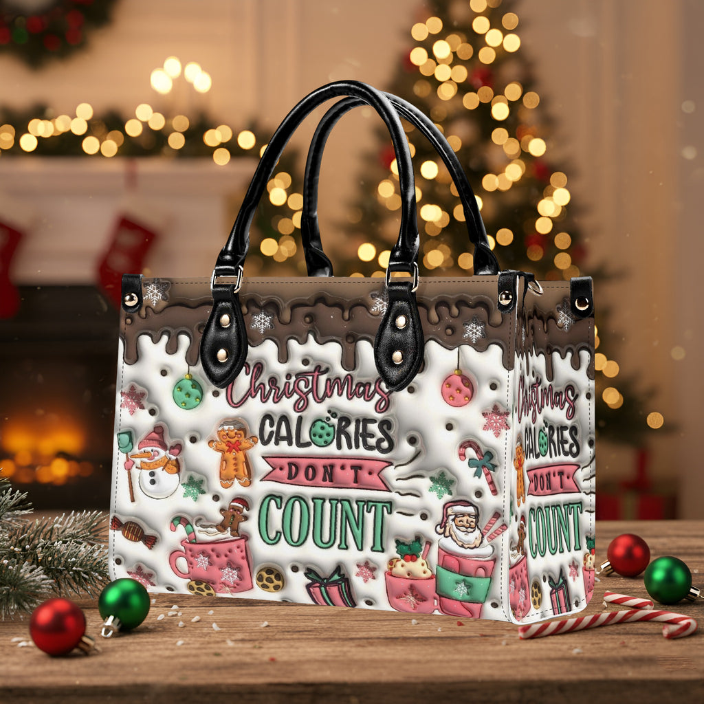 Christmas Calories Don’t Count Handbag, Santa and Cookies Holiday Purse, Cute Christmas Tote Bag, Gift for Her