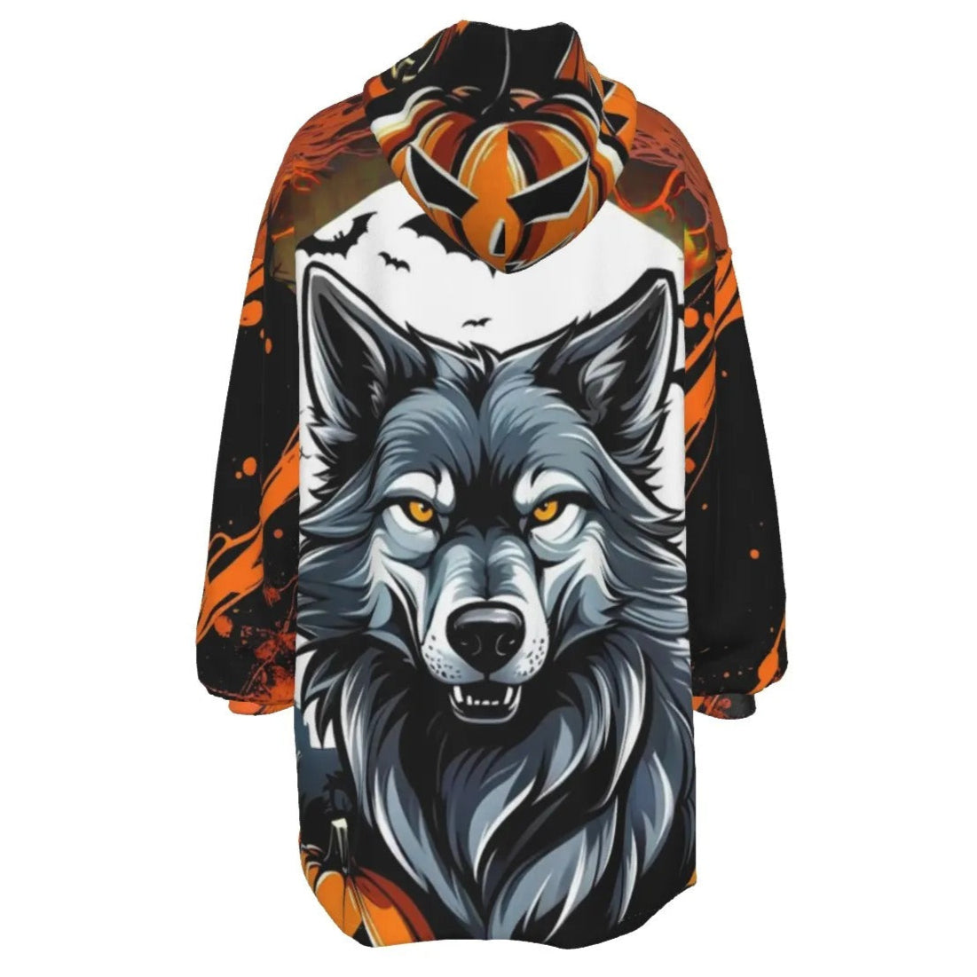 Howling Halloween Costumes Night Wolf Sherpa Fleece Hoodie, Spooky Pumpkin Bat Cozy Essentials Hoodie, Gothic Halloween Warm Wear, Halloween Horror Nights