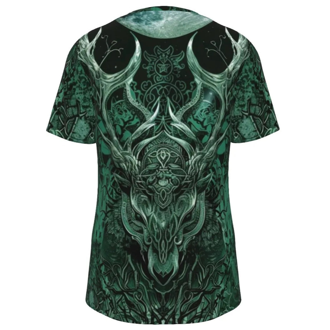 Viking T-shirt with Antler Design, Norse Mythology Inspired Graphic Tee, Medieval Fantasy Shirt, Tribal Nature Clothing
