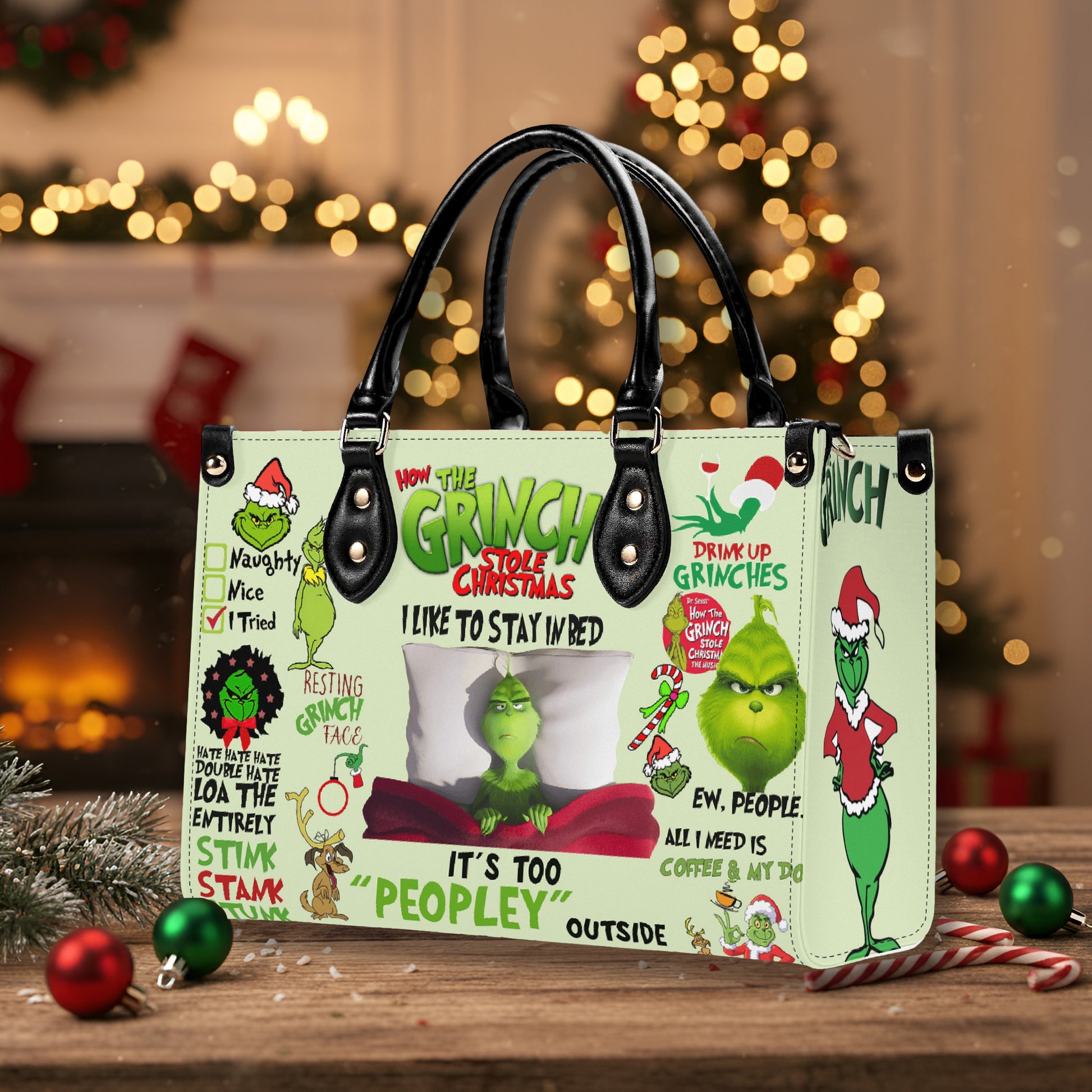 Funny Christmas Slogan Handbag, Festive Character Purse, Cute Winter Tote Bag, Holiday Party Gift