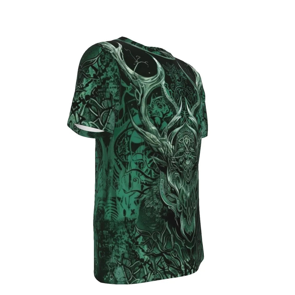Viking T-shirt with Antler Design, Norse Mythology Inspired Graphic Tee, Medieval Fantasy Shirt, Tribal Nature Clothing