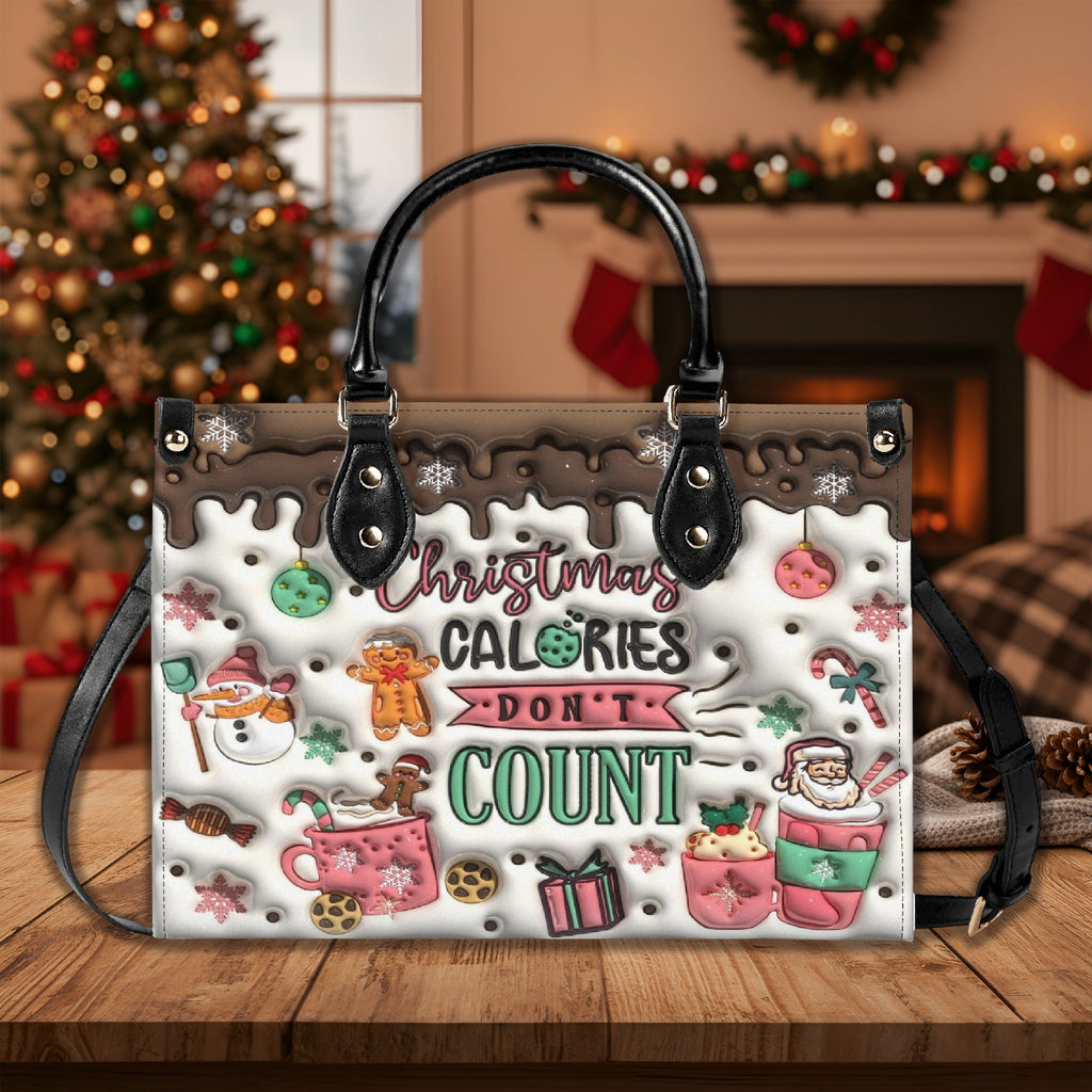 Christmas Calories Don’t Count Handbag, Santa and Cookies Holiday Purse, Cute Christmas Tote Bag, Gift for Her