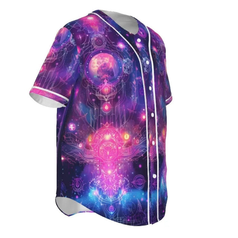 Cosmic Mysticism Baseball Shirt, Psychedelic Galaxy Graphic Tee, Spiritual Festival Wear, Fantasy Baseball Shirt