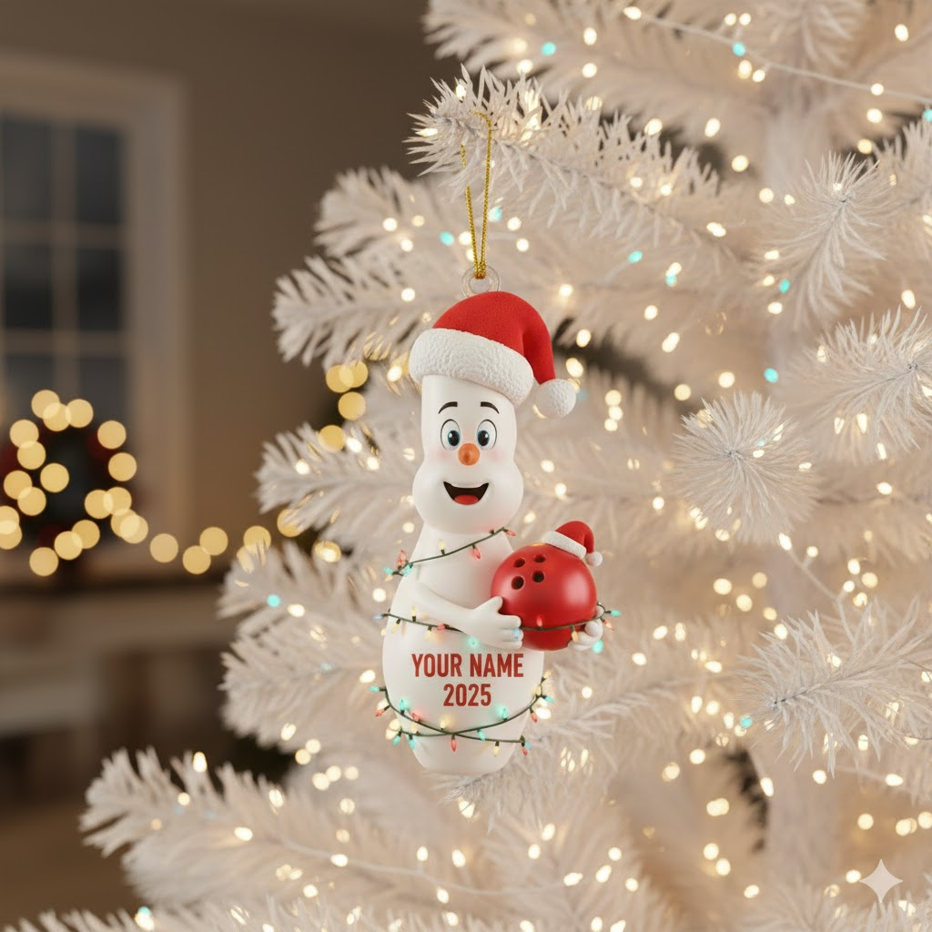 Personalized Bowling Ornament 2025, Custom Name Christmas Decoration, Funny Santa Bowling Pin Gift for Players