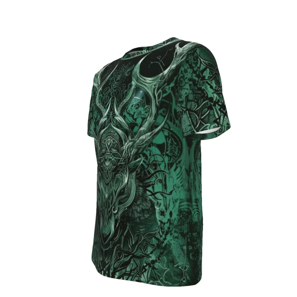 Viking T-shirt with Antler Design, Norse Mythology Inspired Graphic Tee, Medieval Fantasy Shirt, Tribal Nature Clothing