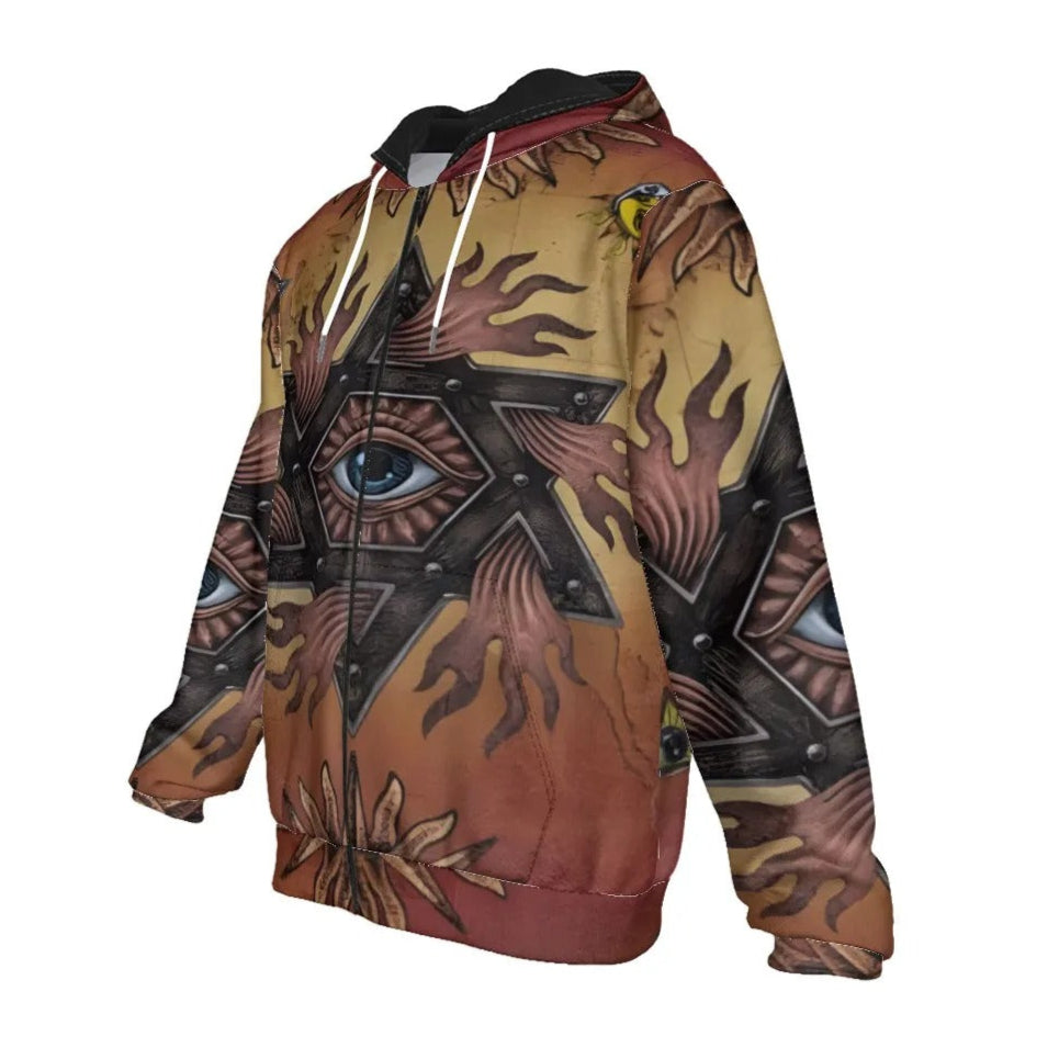Mystic Eye Mandala Zip Hoodie, Sacred Geometry Full-Zip Sweatshirt, Esoteric Visionary Art Streetwear, Spiritual Psychedelic Jacket for Men & Women