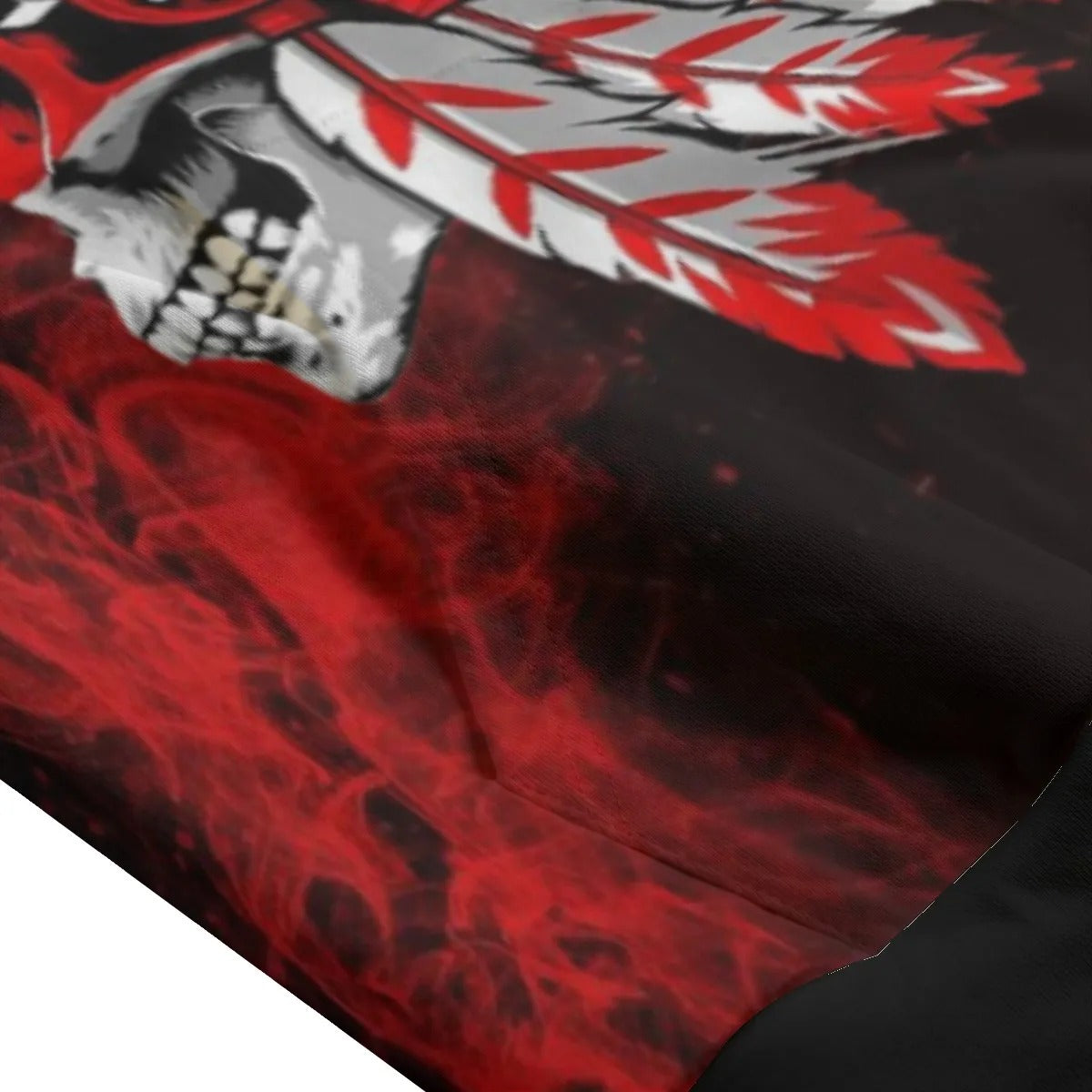 Native American Skull Sleeveless Hoodie, Red Feather Headdress Pullover, Tribal Gothic Muscle Hoodie, Red Smoke Graphic Top, Warrior Biker Style