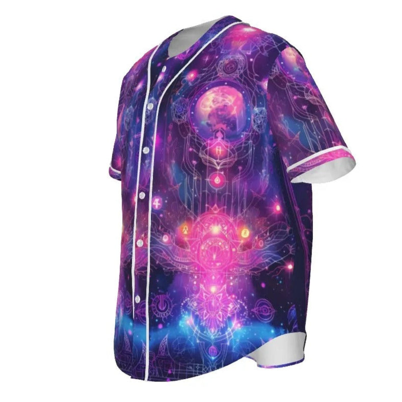 Cosmic Mysticism Baseball Shirt, Psychedelic Galaxy Graphic Tee, Spiritual Festival Wear, Fantasy Baseball Shirt
