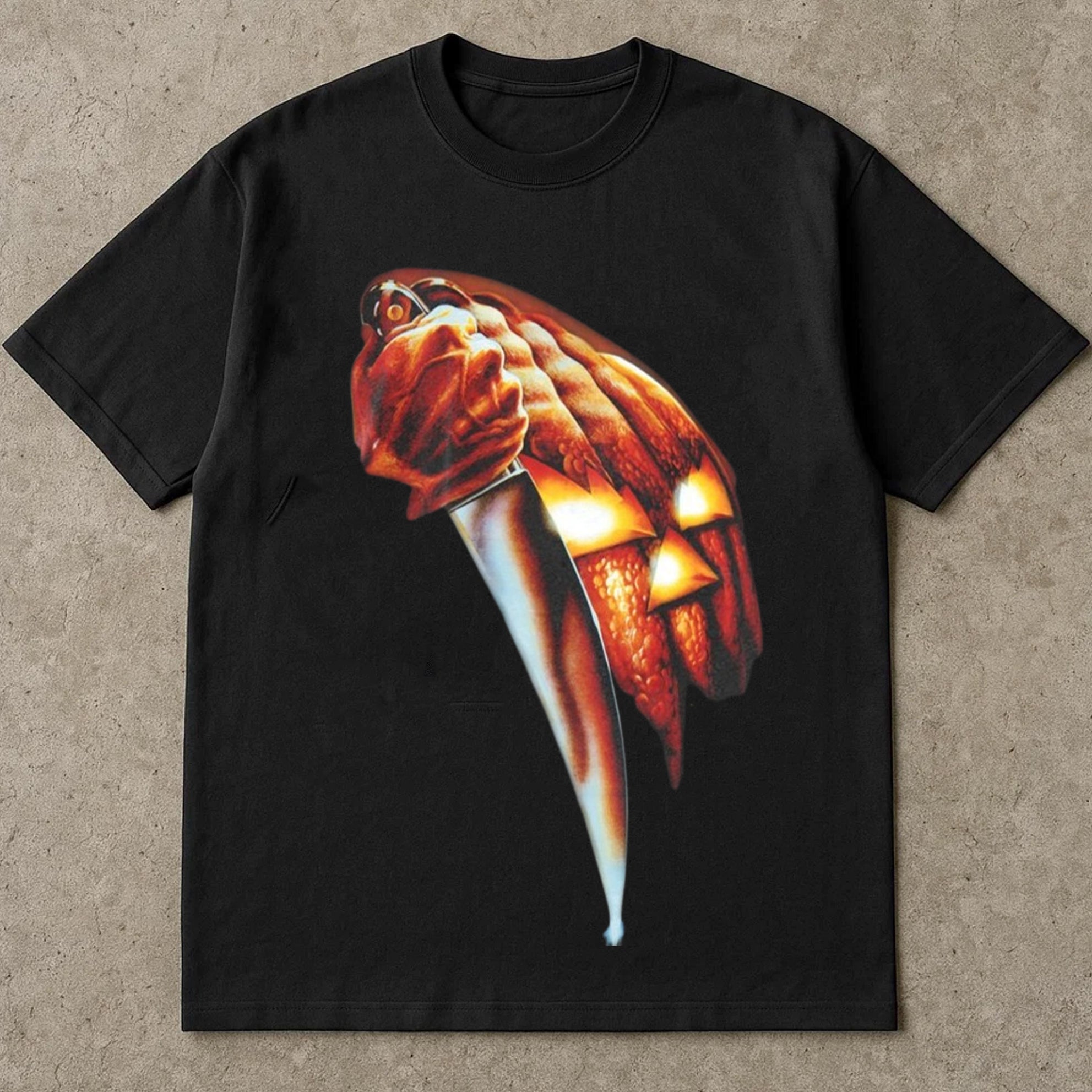 Halloween Pumpkin Knife T Shirt, Halloween Tee Shirt, Vintage Scary Jack O’ Lantern Shirt, Spooky Halloween Costume Ideas Top, Retro Horror Apparel