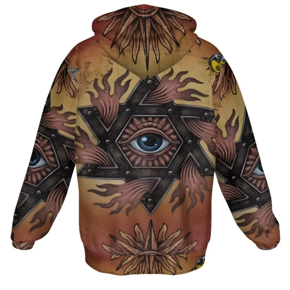 Mystic Eye Mandala Zip Hoodie, Sacred Geometry Full-Zip Sweatshirt, Esoteric Visionary Art Streetwear, Spiritual Psychedelic Jacket for Men & Women