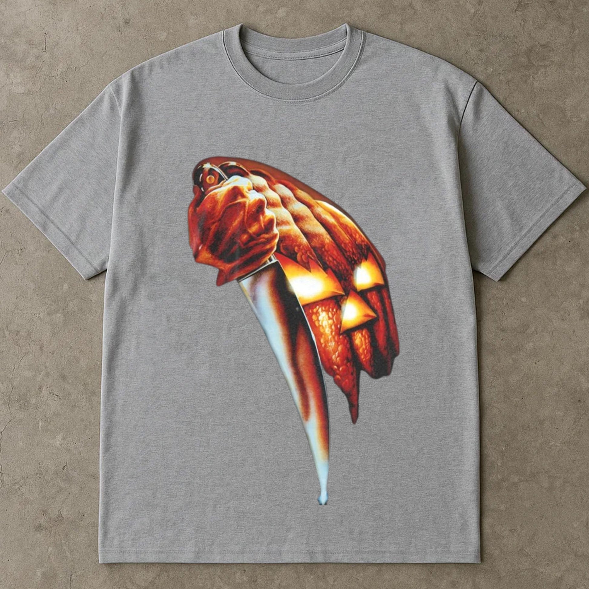 Halloween Pumpkin Knife T Shirt, Halloween Tee Shirt, Vintage Scary Jack O’ Lantern Shirt, Spooky Halloween Costume Ideas Top, Retro Horror Apparel