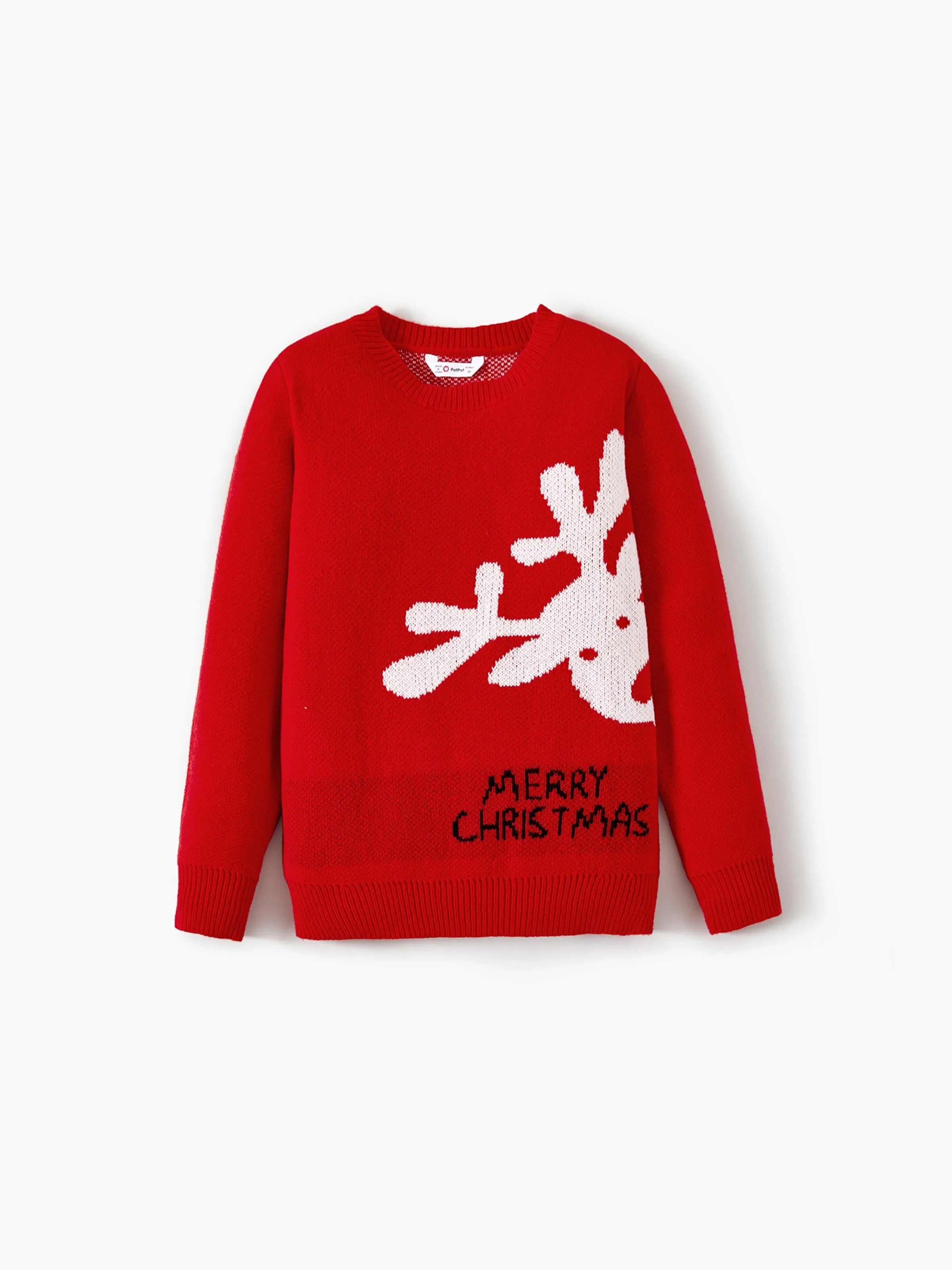Ugly Christmas Sweater Red Reindeer Knit, Merry Christmas Pullover, Funny Holiday Party Jumper for Family