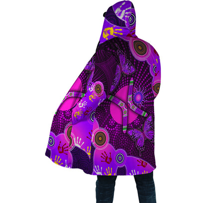 Aboriginal Naidoc Week Purple Butterflies Cloak , Hooded Cloak