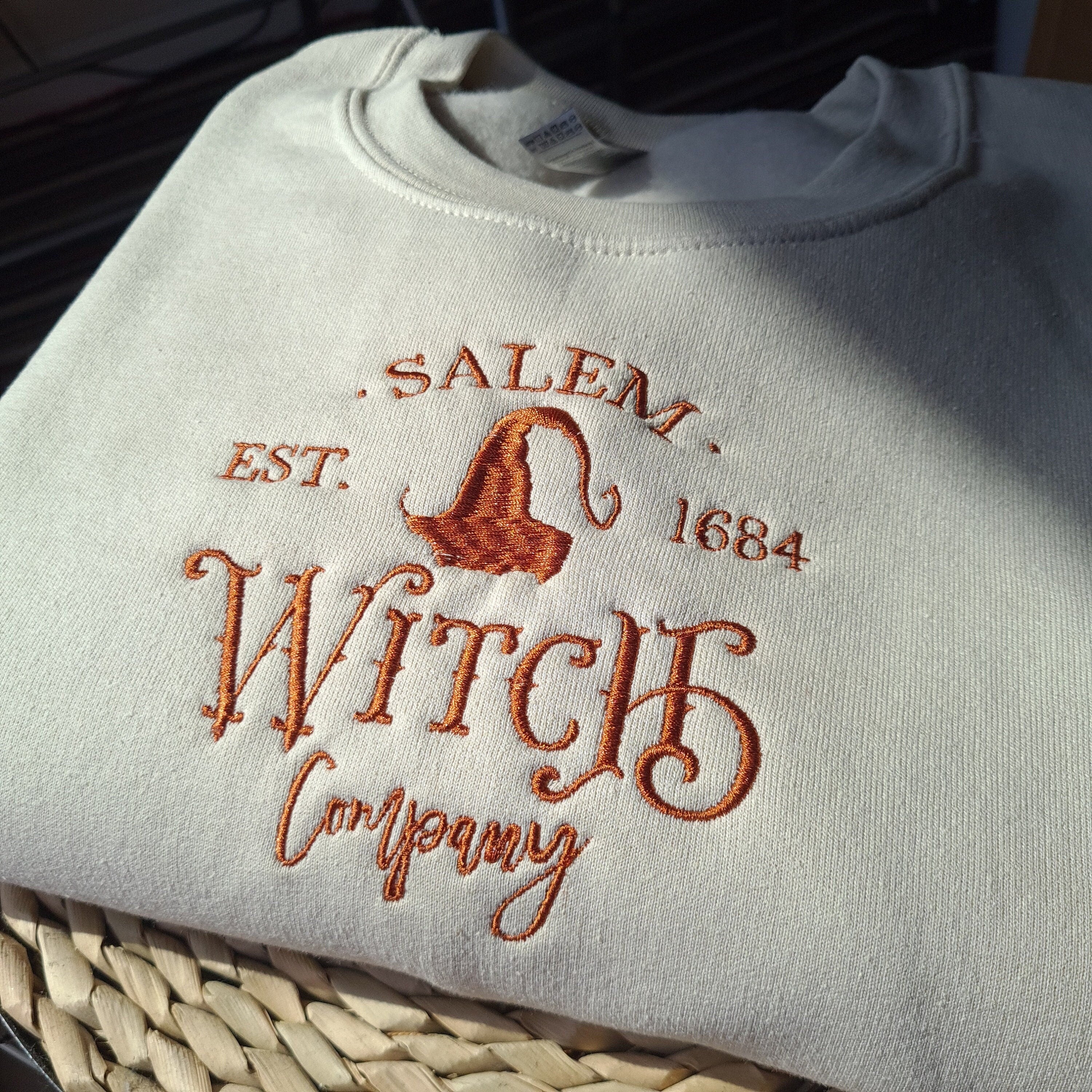 Embroidered  Halloween Sweatshirt, Halloween Embroidered Crewneck, Salem Witch Sweatshirt, Spooky Season Crewneck EBAC45