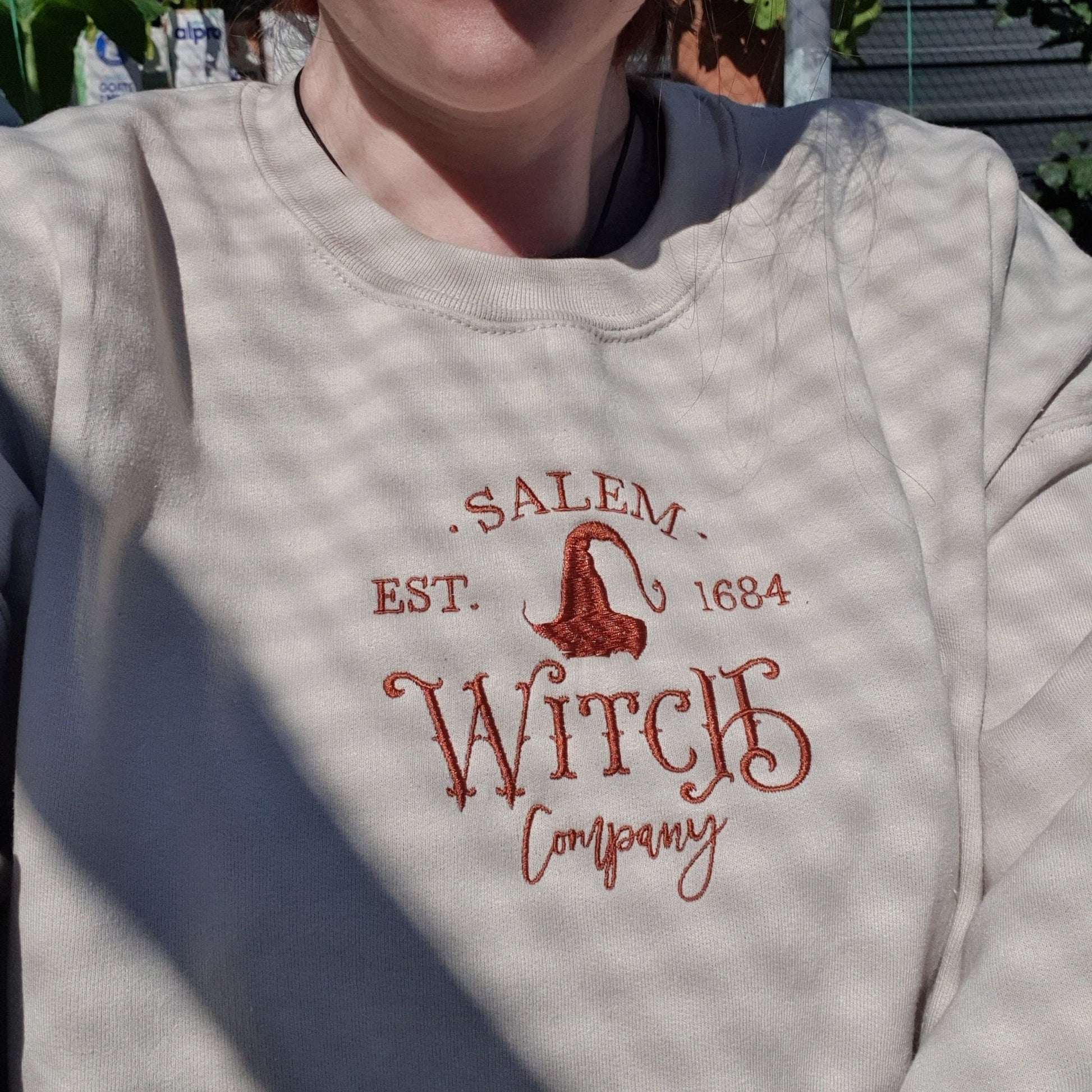 Embroidered  Halloween Sweatshirt, Halloween Embroidered Crewneck, Salem Witch Sweatshirt, Spooky Season Crewneck EBAC45